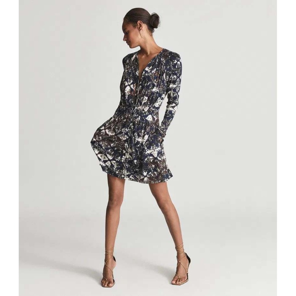 Reiss Antonia Snake Print Jersey Dress Navy Modal NWT 8 Fall Minimalist Chic